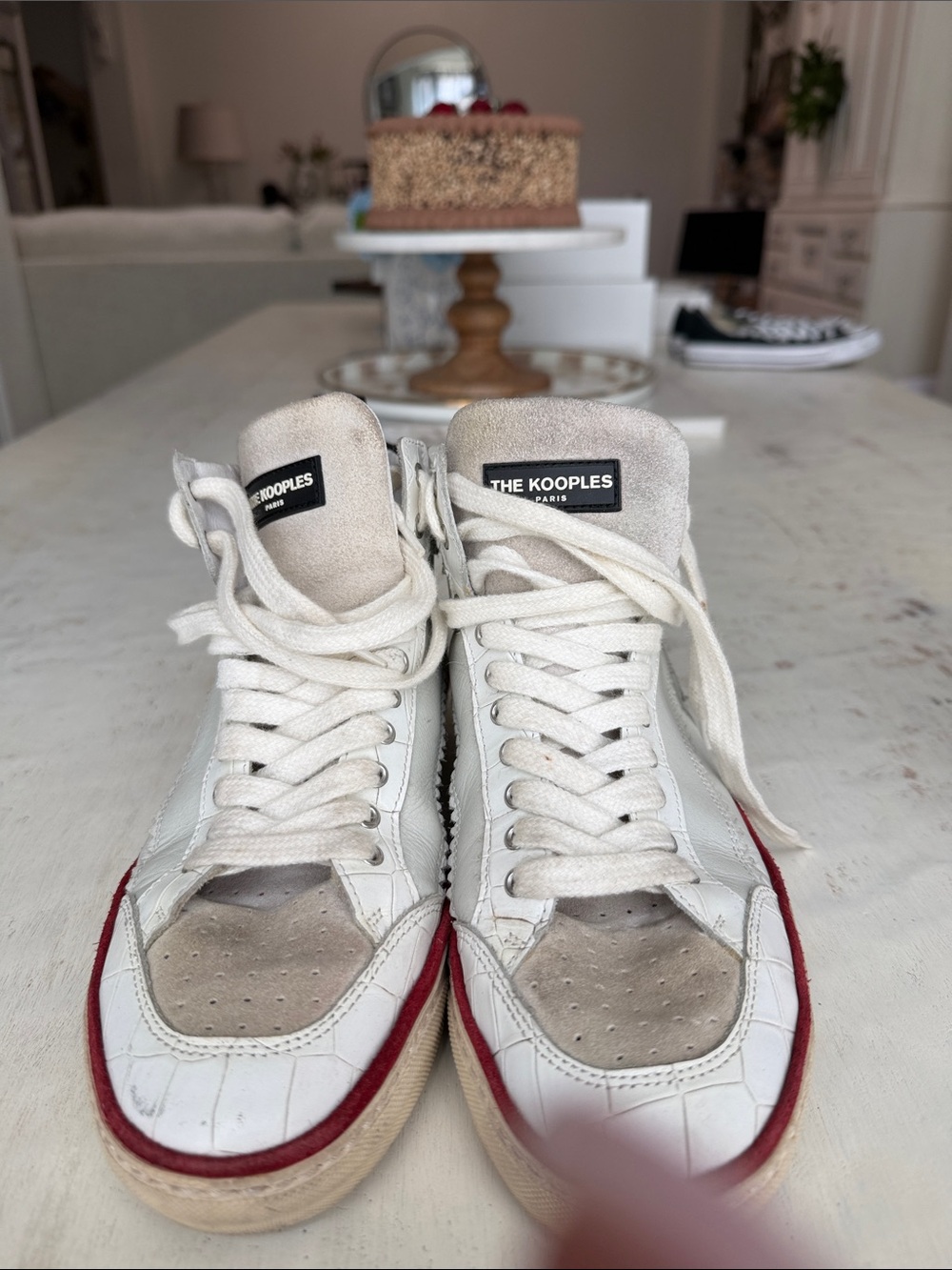 The Kooples White Sneakers with Red Trim